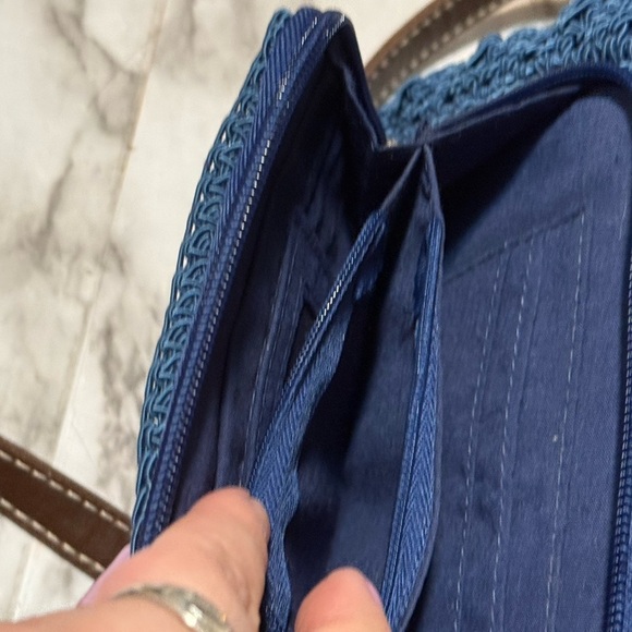 Blue and Brown Textured Shoulder Bag with Leather Accents - Picture 7 of 11